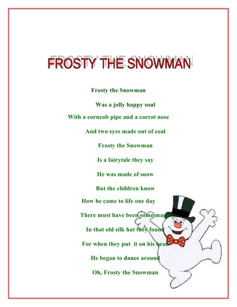 Printable Frosty The Snowman Lyrics